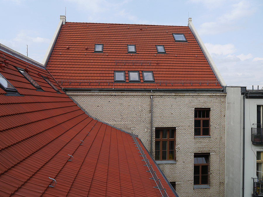 Blick auf Dach von Seitenflügel und Quergebäude